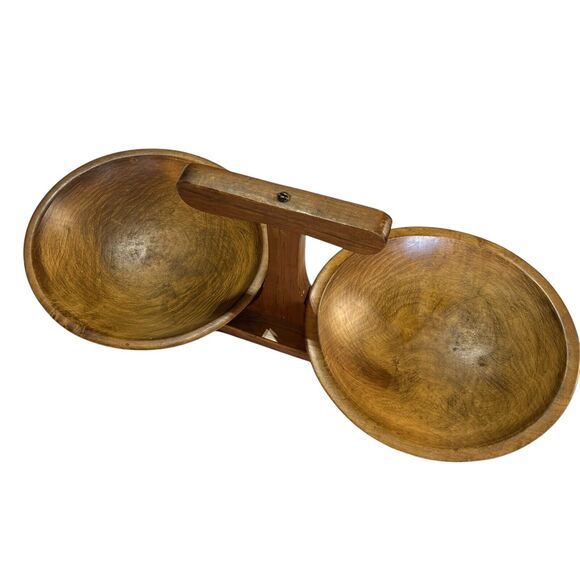 Vtg Dual Dark Wood Serving Bowls Tray Mid Century MCM Kennedy Brothers VT Prim - Picture 5 of 6